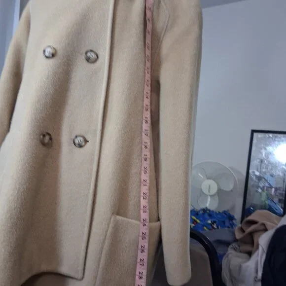 Alfred Dunner Beige Double Breasted Wool Blend Peacoat - Size 14